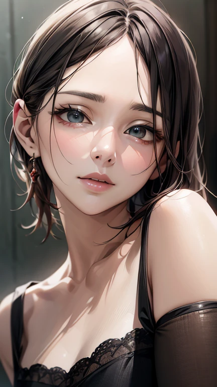 (Highest quality、8K、32k、masterpiece)、(Realistic)、(Realistic:1.2)、(High resolution)、Very detailed、Very beautiful face and eyes、1 Girl、Round and small face、(Droopy eyes:1.3), Tight waist、Delicate body、(close、Highest quality、Attention to detail、Rich skin detail)、(Highest quality、8K、Oil paint:1.2)、Very detailed、(Realistic、Realistic:1.37)、Bright colors