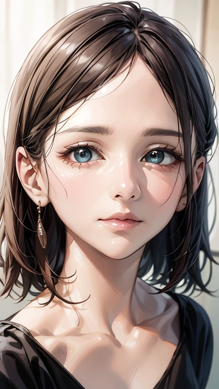 (Highest quality、8K、32k、masterpiece)、(Realistic)、(Realistic:1.2)、(High resolution)、Very detailed、Very beautiful face and eyes、1 Girl、Round and small face、(Droopy eyes:1.3), Tight waist、Delicate body、(close、Highest quality、Attention to detail、Rich skin detail)、(Highest quality、8K、Oil paint:1.2)、Very detailed、(Realistic、Realistic:1.37)、Bright colors