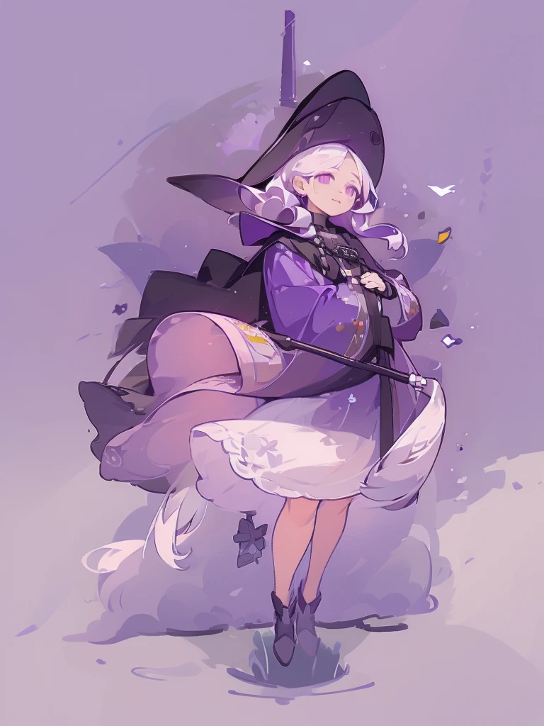 1girl, witch, beautiful witch, long white hair, purple eyes, holding a black umbrella, illustration