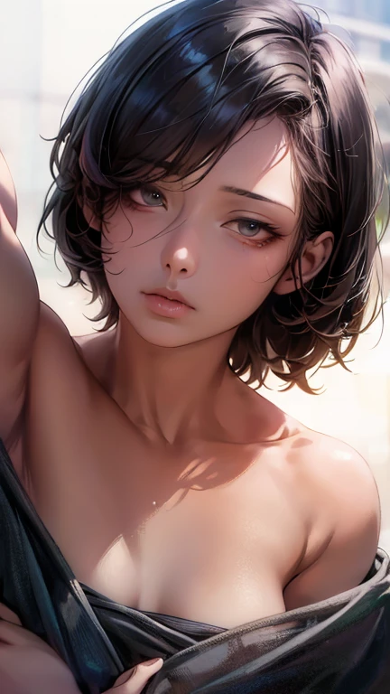 high quality, detailed, Realistic, (one  japanese boy), (detailed black eyes), (abs:1.5), (shiny skin), detailed nipples, black hair, (black tiny thong), (erected bulge), summer noon, (smile:0.7), close up face, laying, (sucking nipple),