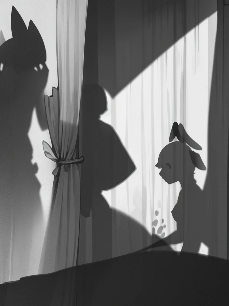 In a house , It's muggy , steamy , rabbit ear girl , (Shadows seen through the curtains:1.5) , doggy style hard core , orgasm , nudity