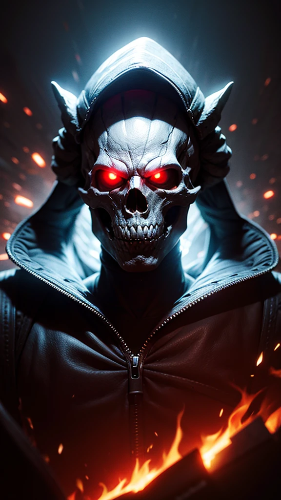 8k, extremely sculpted, cinema lighting, an angry wizard skull with red eyes, (head only)