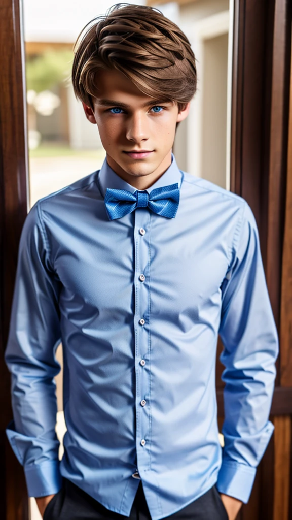 19 year old male wearing bow tie and lomg sleveed button up
4K HIGH REZ
Physical Description: Brown colored hair and skinny build. 5"5 and 150 LB. Blue eyes.
.