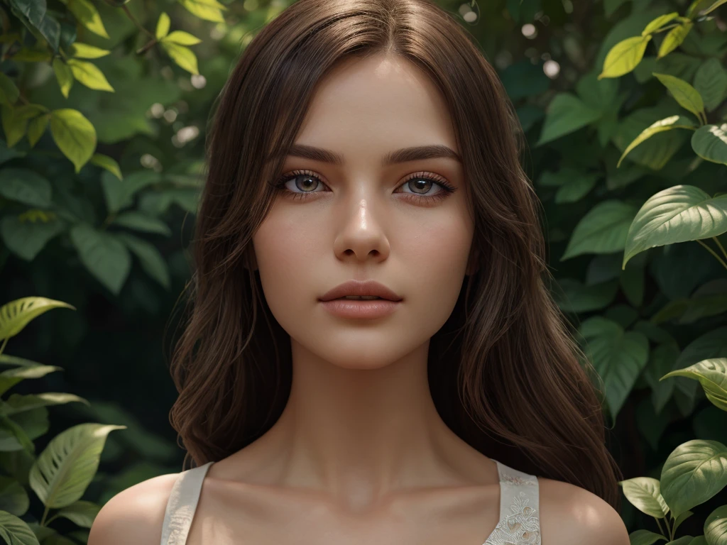 beautiful young woman, detailed face, beautiful detailed eyes, beautiful detailed lips, flawless skin, long eyelashes, gorgeous flowing hair, serene expression, elegant dress, sunlit garden, lush foliage, vibrant colors, natural lighting, photorealistic, highly detailed, 8k, award-winning digital art, cinematic composition, dramatic lighting