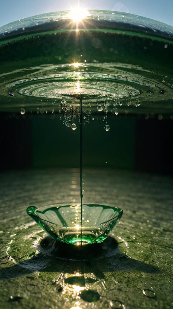 World map in green color as the background of picture and water bubble droplets as foreground.