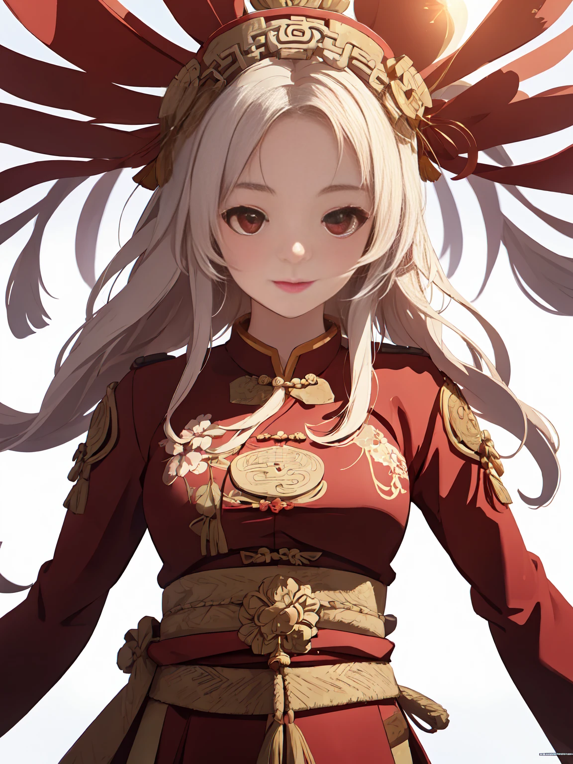 A girl, ancient Chinese costume, whole body, sunshine, clear face, clean white background, masterpiece, super detail, epic composition, ultra HD, high quality, extremely detailed, official art, uniform 8k wallpaper, super detail, 32k