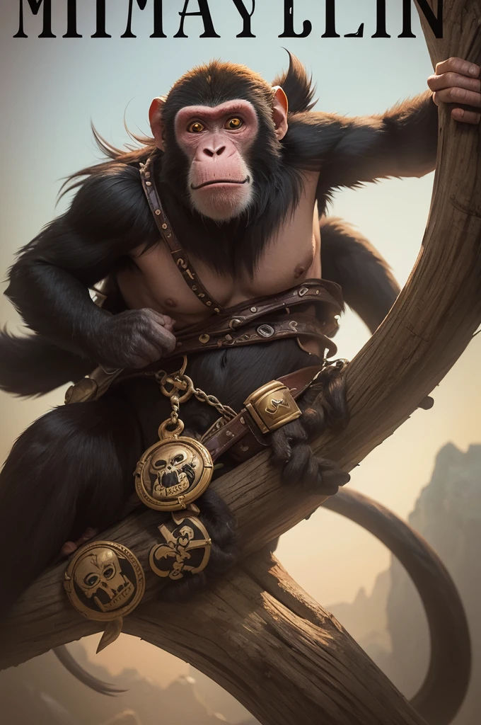 Crie uma capa para um ebook . A monkey pirate style climbs  