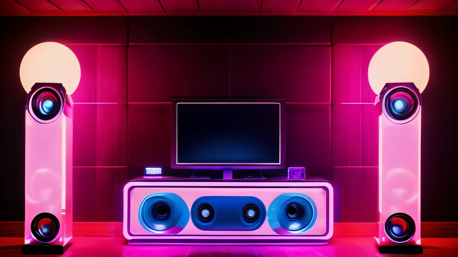 "Create a detailed 70s disco scene/80s in retro style, with mirror globes reflecting colored lights throughout the room. Huge speakers are strategically positioned, emanating a pulsating beat that fills the space with energy. Strobe lights flash to the beat of the music, creating a vibrant and electrifying atmosphere."