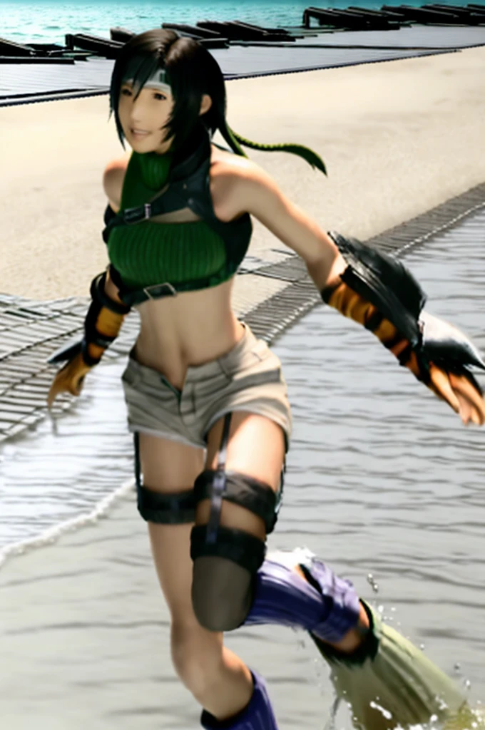There's a woman in a bikini standing on a surfboard in the water, Anime girl walking on water, silencioso de metal gear solid v, she is walking on a river, Tiro Giantess altamente detalhado, Arte Giantess, Makoto Shinkai ( apex legends ), in the water, em um lago, Realistic bikini, No campo cyberpunk
