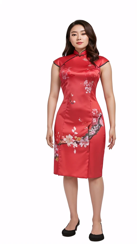 arafed woman in a red dress with a floral pattern, cheongsam, inspired by Sim Sa-jeong, wearing a red cheongsam, chinese dress, inspired by Fujiwara Takanobu, inspired by Yao Tingmei, inspired by Chizuko Yoshida, kasumi arimura style 3/4, inspired by Tadashige Ono