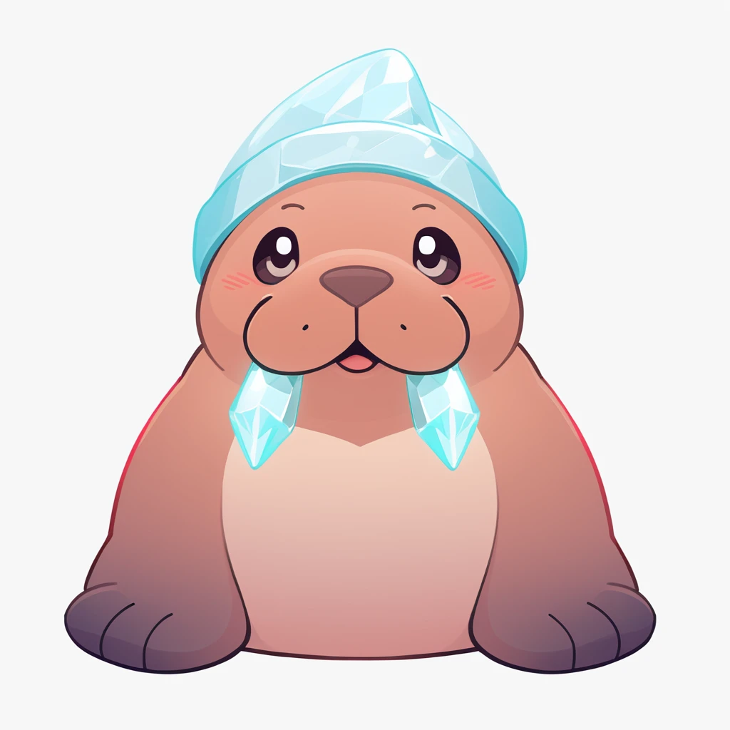 Walrus with a ice hat in cute creature art style