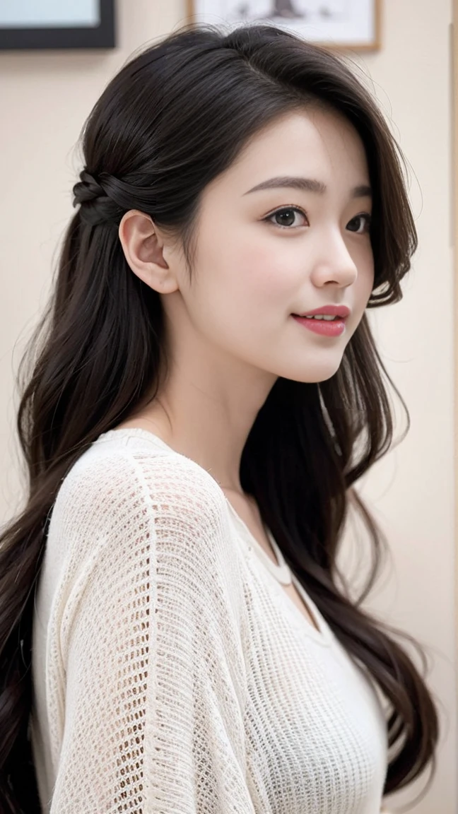 Beautiful front profile,Straight nose、Big eyes、Double eyelids、Natural appearance、Neat face、The most beautiful girl、Refreshing look、Happy expression、