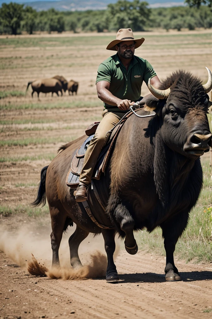 A man rides a buffalo as a grab