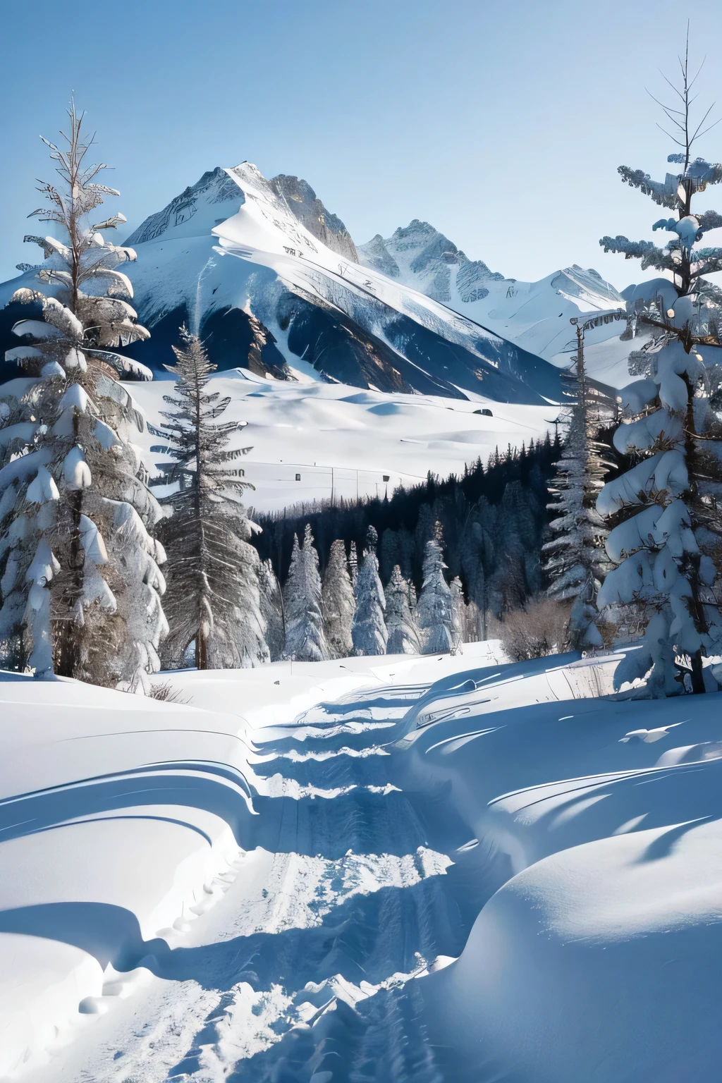 a semi-frozen sea ,a medieval army marches towards a frozen mountain range in the background ,soft snow falling ,frozen trees