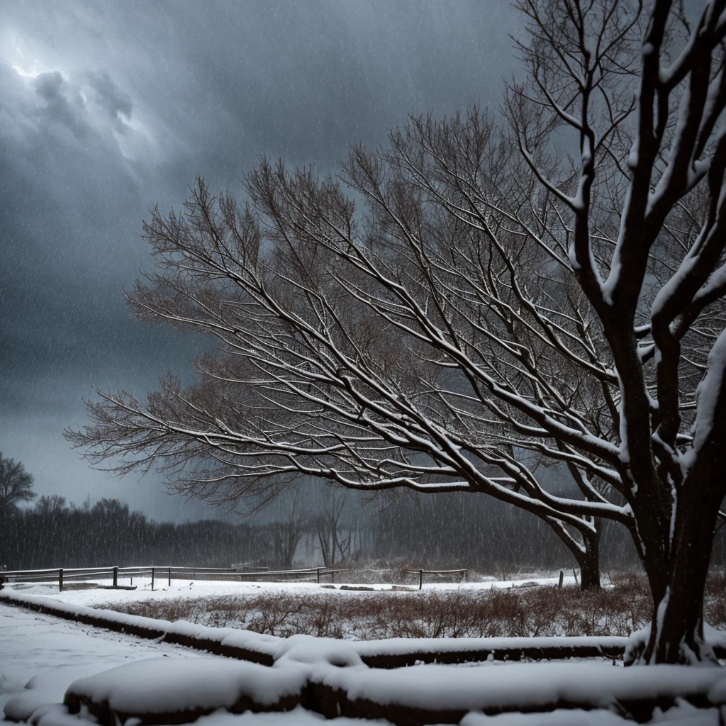 on a dark night, the branches knock on my window, strong storm
