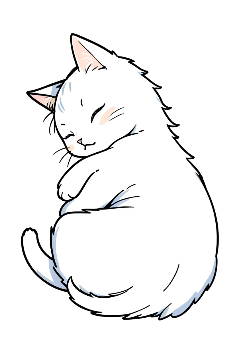 1cat only,simple,(white background:1.4),doodle, sleep cat