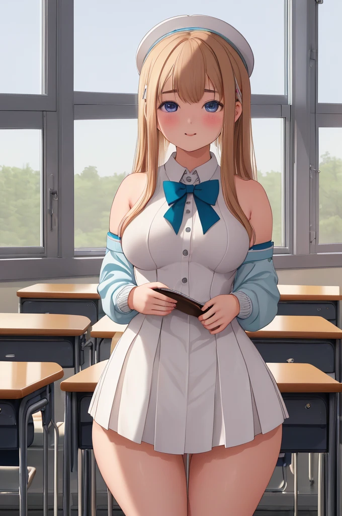 ((High Quality image 10k)) (( perfect autonomy)) Masterpiece, white teen girl, 18 years old, naked, big breasts, thick body, Standing, in the classroom 