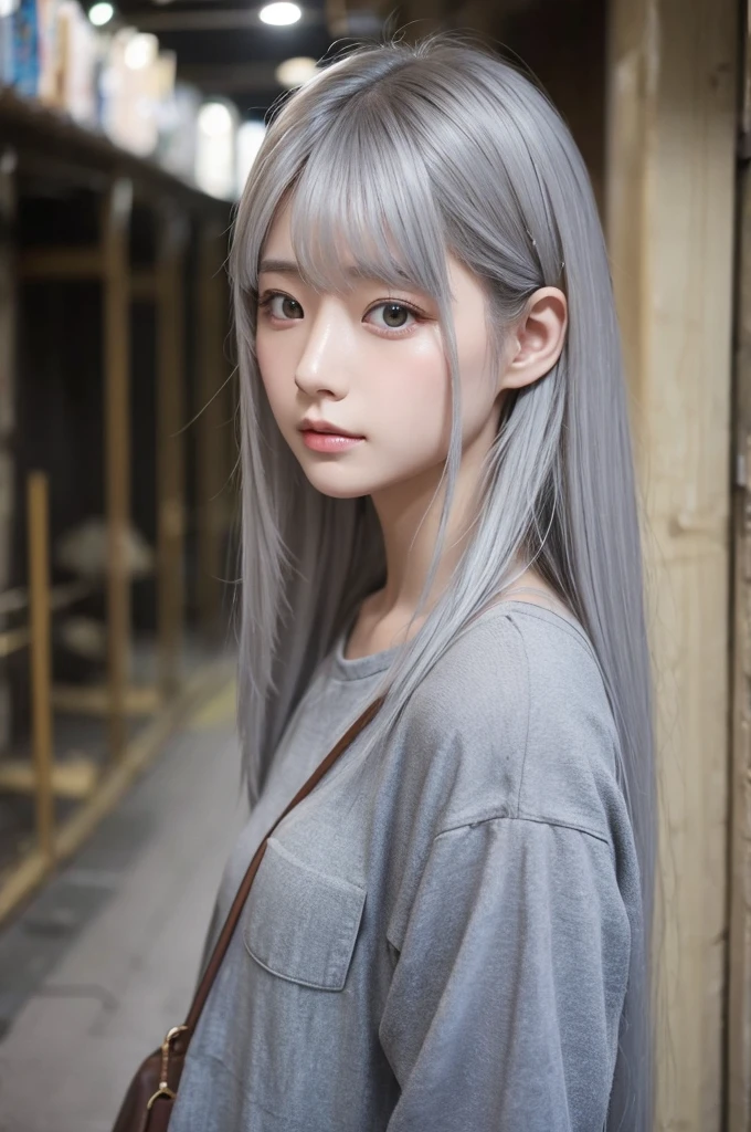 clear　Pitiful　Mine system　20-year-old　Hair color is greige　semi-long