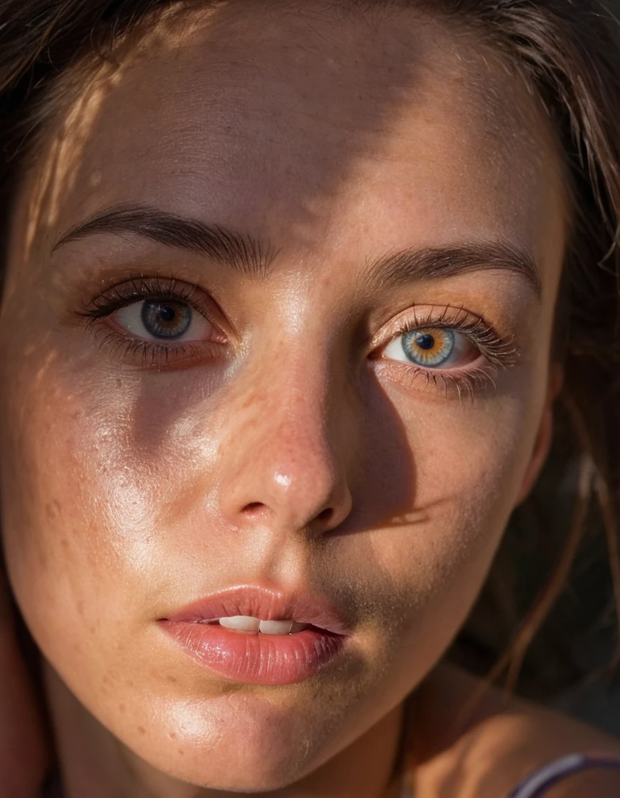 A photo oF a (Face bathed in patterned light:1.3), (dappled shadows:1.2), (captivating look:1.1), (contrast oF light and texture:1.2), artistic interaction, (sharp luminous stripes:1.1), (Detailed iris:1.1), Sony α7R IV, 1/320s, F/2.8, ISO 400, (enigmatic expression:1.2), (highlighted Facial contours:1.1), (intimate portrait:1.2), RAW File Format, (visual rhythm:1.1), (intrinsic contrast:1.2).
