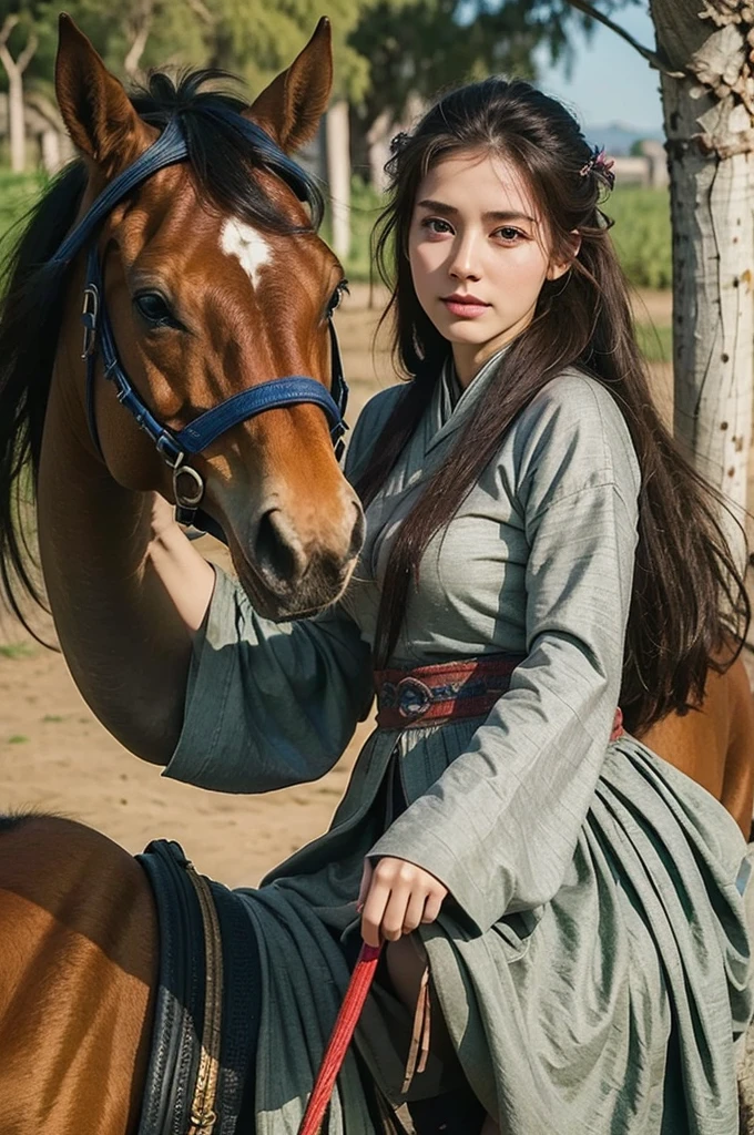 best quality, masterpiece, highres, wuxia 1girl, Horse riding outfit, , super gorgeous face, super gorgeous eye, super gorgeous hair, 