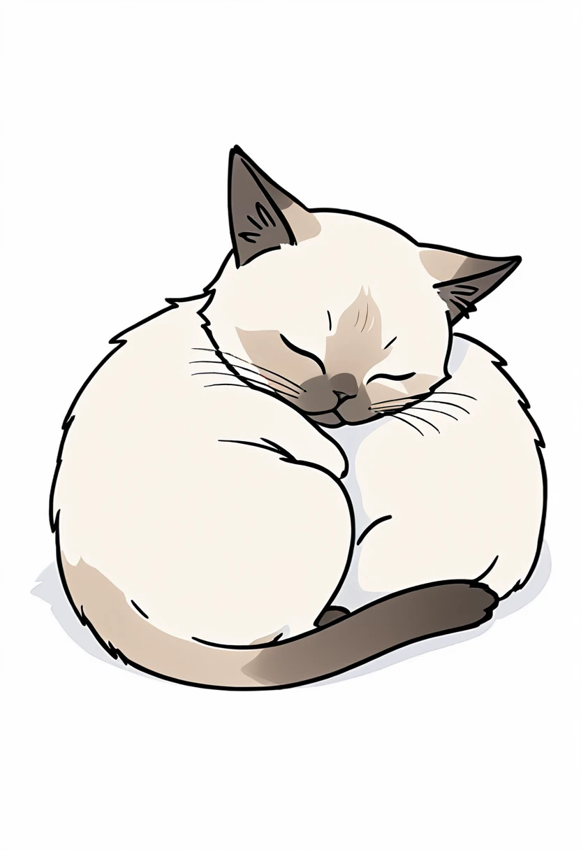 1cat only,simple,(white background:1.4),doodle,sleeping Siamese cat
