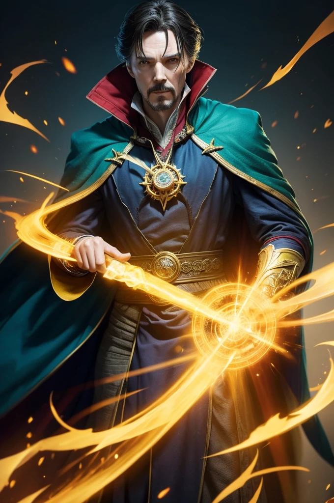 Make a Doctor Strange style wizard with yellow clothes