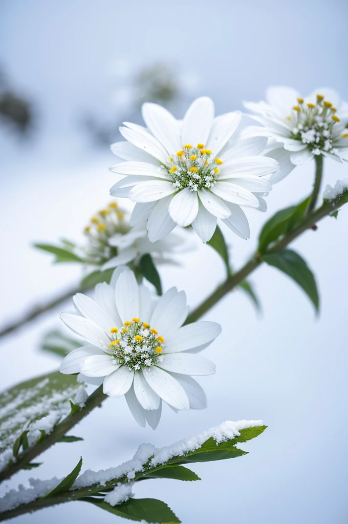 White Edelweiss,In the snow,Close-up of flowers,8k pixels