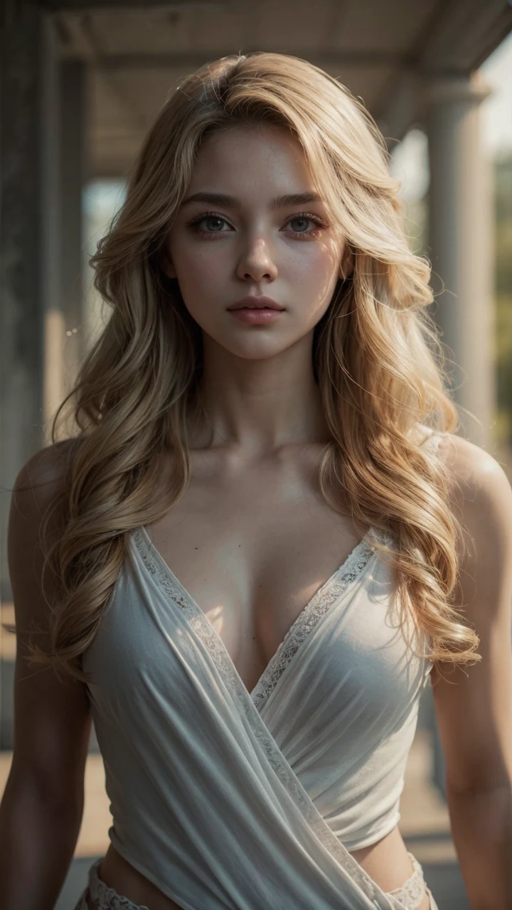 Put her without clothes, whole character, medium breasts defined body