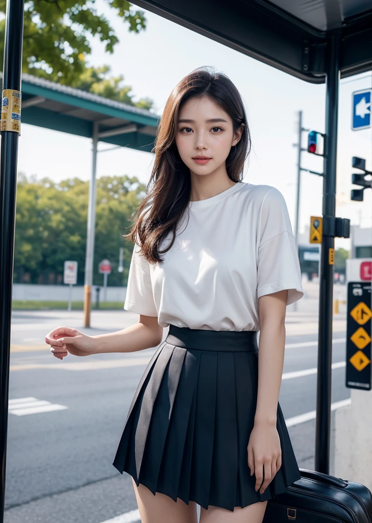 1 Girl,square,Soft Light,Chinese Beauty,Short sleeve,Pleated Skirt,