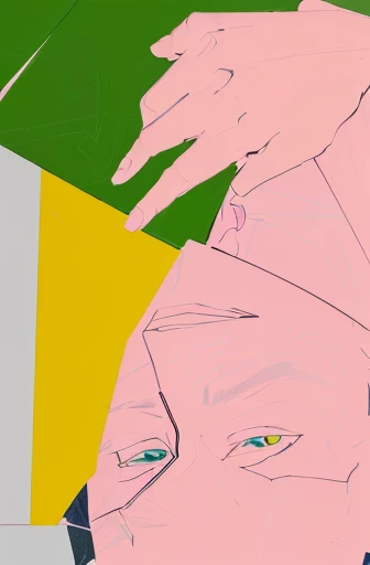 there is a painting of a man with a green hat on, inspired by Tom Wesselmann, coloured line art, posterized color, inspired by Louis Marcoussis, digital art - n 5, inspired by Charles Hinman, drawn with photoshop, inspired by R. B. Kitaj, inspired by Patrick Nagel, abstract flat colour, drawn in microsoft paint