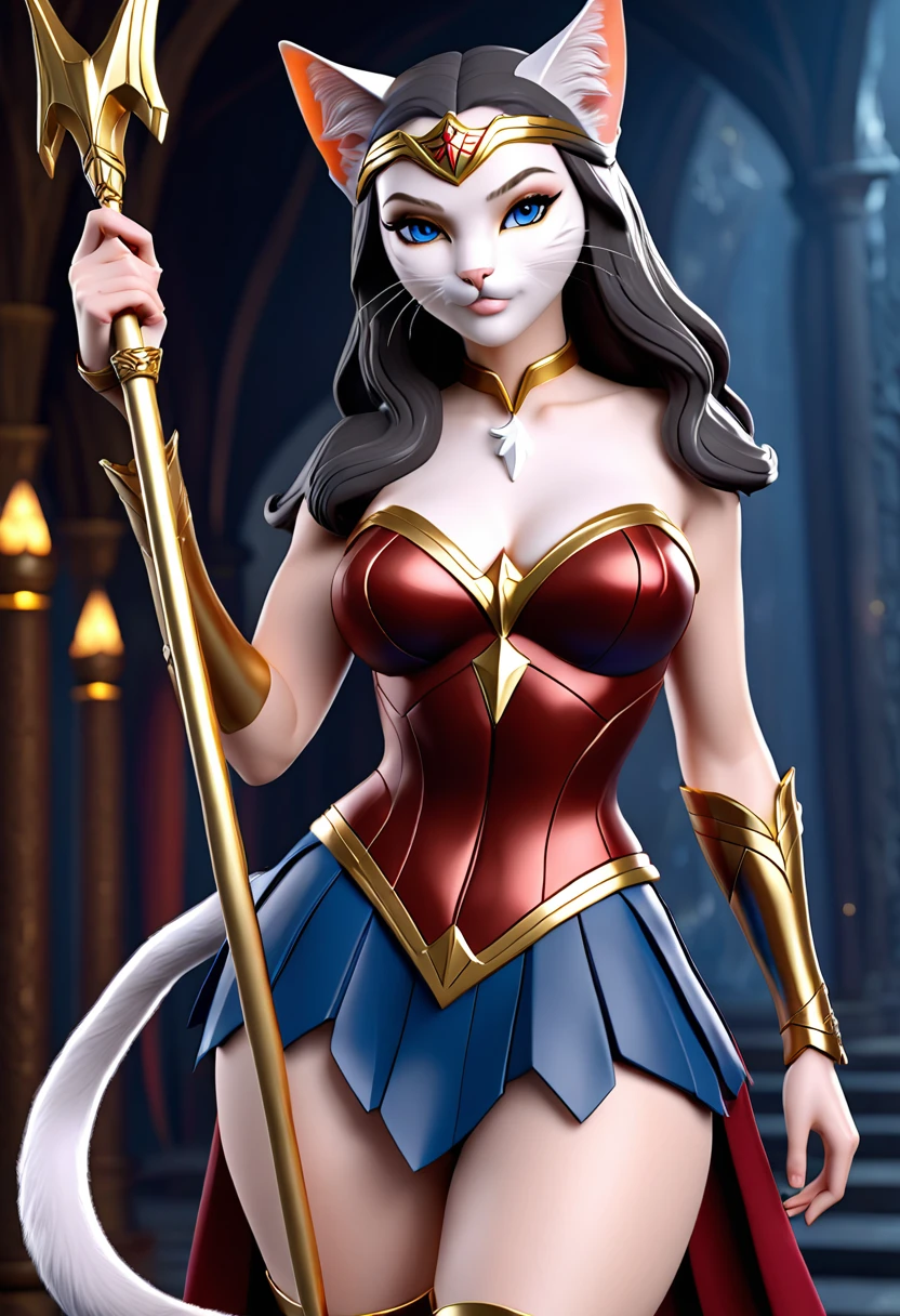 wonder woman heroine in the form of a cat, fantasy, 3d,