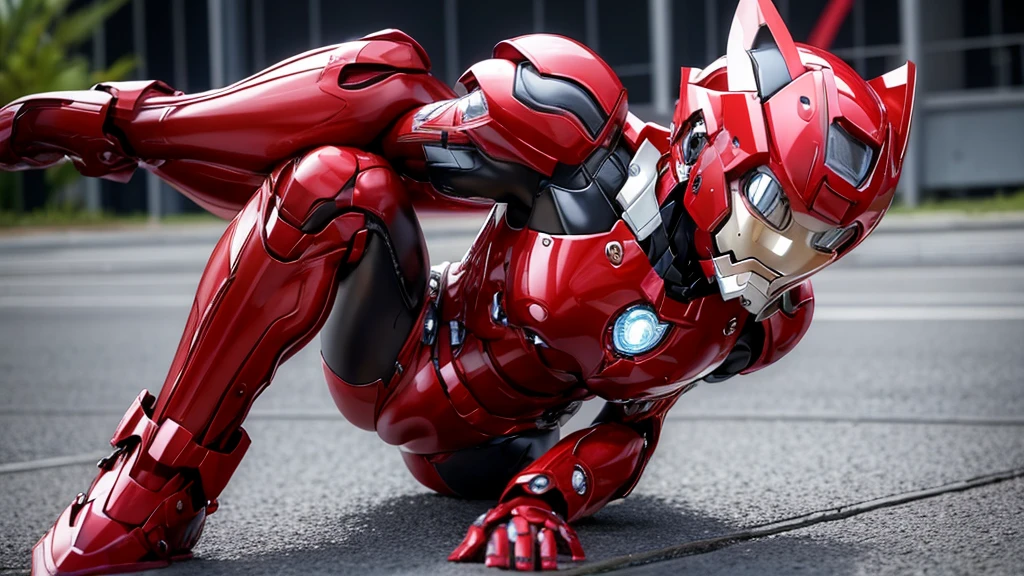 Female Iron Man(Red and Black)、shine、Shortcuts、Textured skin, Super detailed, Attention to detail, high quality, 最high quality, High resolution, 1080P, hard disk, beautiful,(Gundam),beautifulサイボーグ女性,Mecha Cyborg Girl,Battle Mode,Woman with a mechanical body,Full Body Shot、Visor of close-fitting headgear opens、I can see your true face Expression of bitterness、Sweaty face、、Squint your eyes、、humid、Soaking wet、、Steam coming out of the head、Spread your legs、Embarrassed face、Open your mouth、Hold your face Boyish black hair Short-haired Soaking wet (Lie on your back with your limbs spread) (emergency)