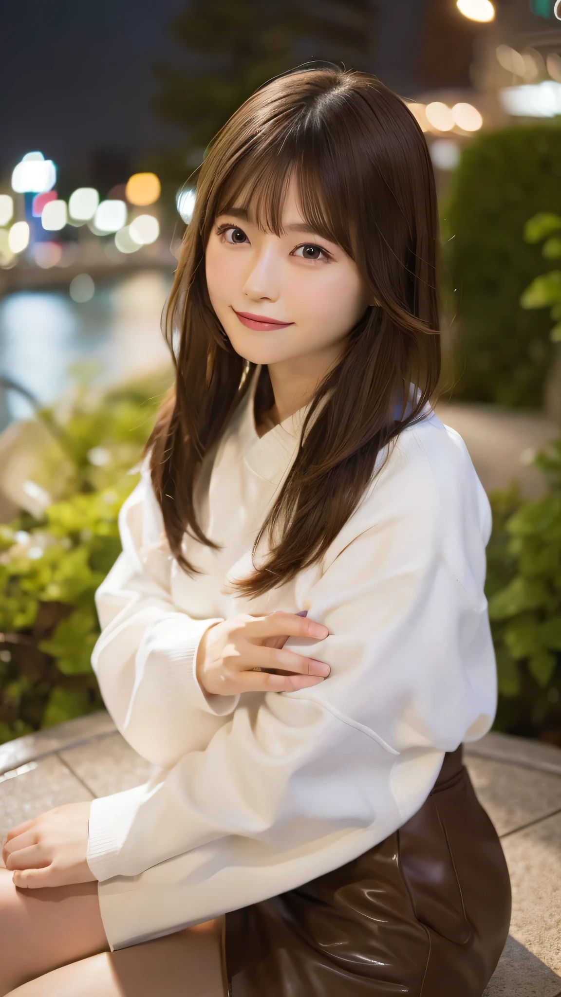8K,Highest quality, Ultra-high resolution, (Realistic:1.4), RAW Photos, (Upper thigh:1.3, From the side:1.1), (Bokeh:1.4), (Suite Room),Waterside Cafe, 1 Japanese girl, cute, (alone:1.6), (A shy smile), (Dark brown eyes), Smooth Skin, (Brown medium hair,bangs), (Touching your hair:1.4),Nogizaka,garden,Fashionable clothes、Full Body Lesbian、:1.2:1.2