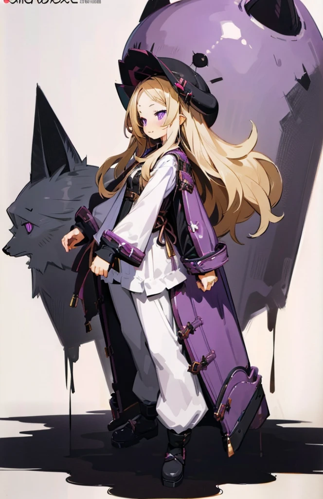 High detailed, 1 girl, wavy hairstyle, dark-blondie hair, detailed eyes, violet eyes, big buson, chunky, adventurer clothes, fluffy skirt, fluffy boots, Grim grin, Full body