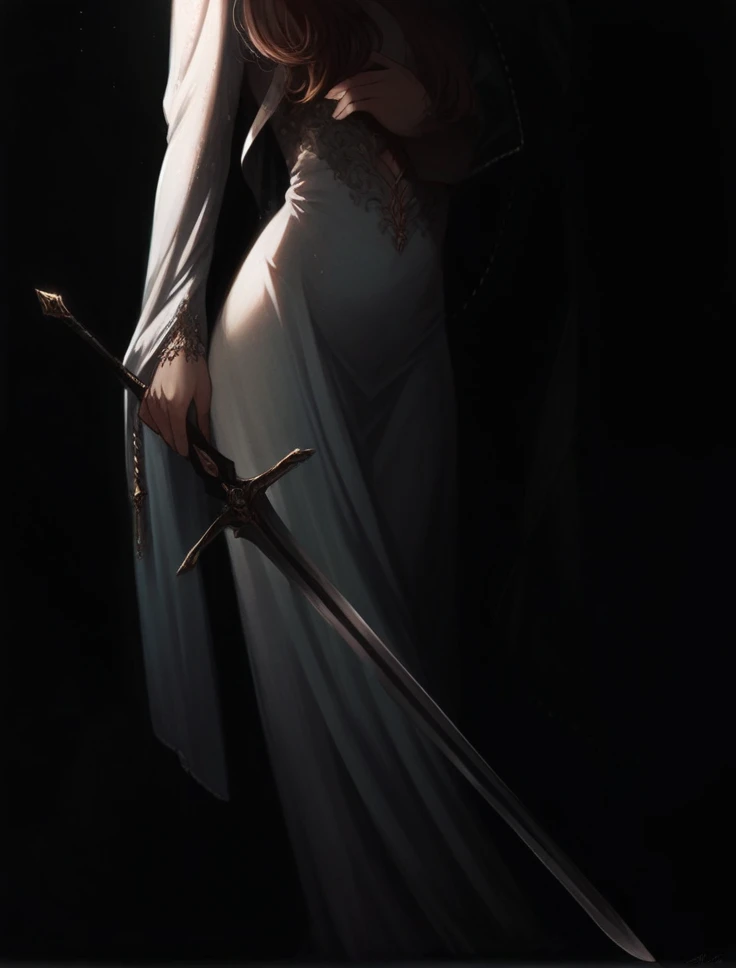 female beauty, beautiful dress, shiny sword, beautiful and soft skin, HD quality, 4K quality, digital art.