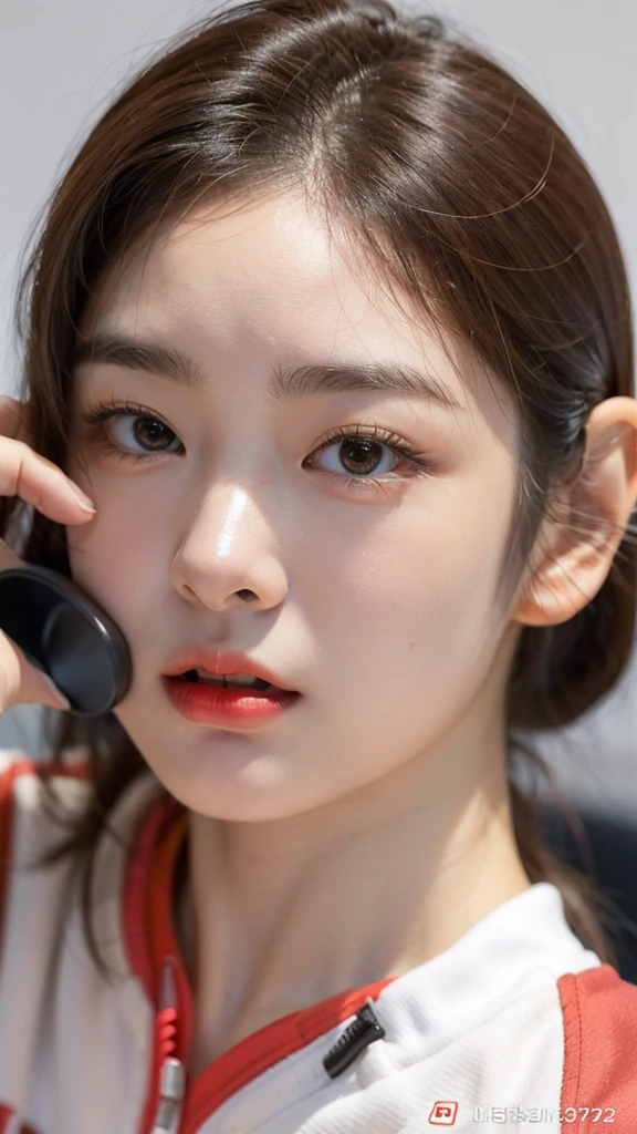 Highly detailed CG Unity 8K wallpapers,top Quority,Super detailed,tmasterpiece,realisticlying,photograph realistic,Very detailed cute girl,25 age old,musculature,Microabs,Round eyes,peeping at the viewer,Be red in the face,parted lip,Half-body shooting,
track suit , gym room,short hair