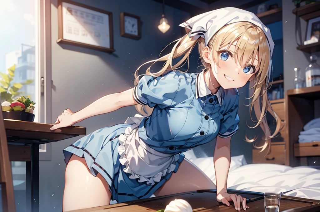 (Tabletop, Highest quality:1.2), Cowboy Shot, alone, One Girl, Kaho Hyuga, smile, View your viewers, Holding Tray, Twin tails, Head scarf, Maid, Frills, Blue Shirt, Waist apron, Puff short sleeves, Blue Skirt, Thighs Thighs Thighs Thighs, White glow,
One Girl, Sex, On the bed, throw, , Mission Grab, Missionaries, Tabletop, Highest quality,Mission Grab,Doggie Grab,kawashiro nitori