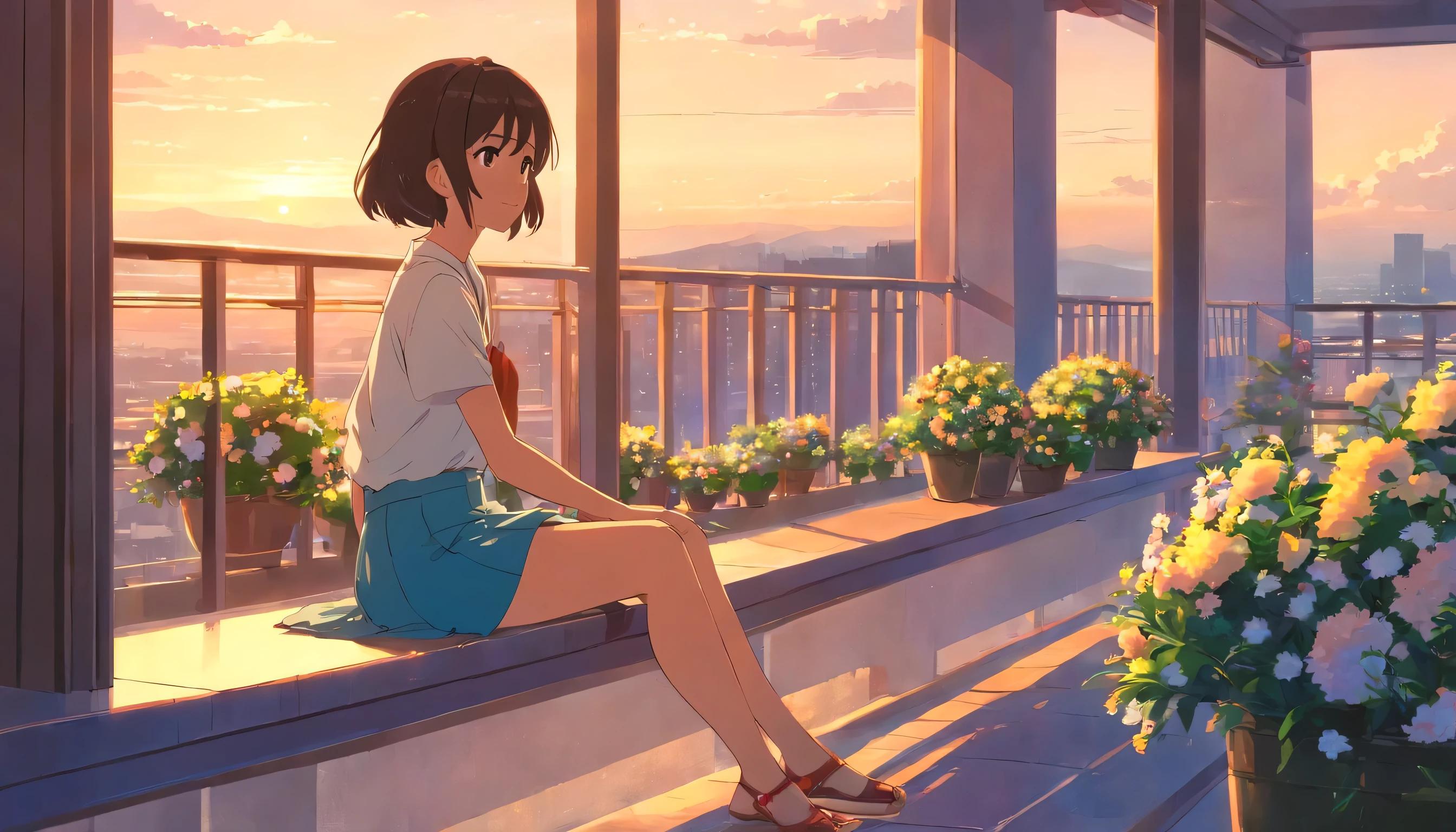 First Job, Better Quality, Movie stills, One girl, Girl sitting on balcony with flowers