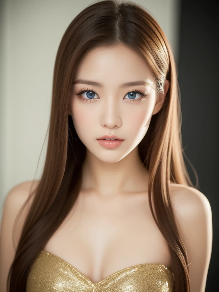 masterpiece,4K high resolution,Anatomically correct,High details, cute,girl, C cup size breasts, Blue eyes sparkling eyes Tear mole, rose color cheek, thin lips, black long hair, face forward, cute Mini dress that shows cleavage, Low angle,sunlight