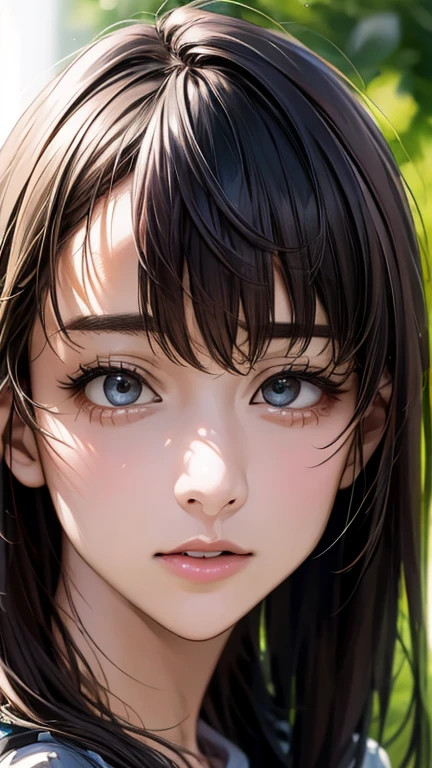 (Highest quality、8K、32k、masterpiece)、(Realistic)、(Realistic:1.2)、(High resolution)、Very detailed、Very beautiful face and eyes、1 Girl、Round and small face、(Droopy eyes:1.3), Tight waist、Delicate body、(close、Highest quality、Attention to detail、Rich skin detail)、(Highest quality、8K、Oil paint:1.2)、Very detailed、(Realistic、Realistic:1.37)、Bright colors