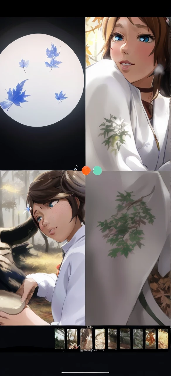 (majalis:1.2), (1boy, femboy, hiro:1.1), brown hair, twintails, flat chest, closeup, lips, lip biting, long hair, looking at viewer, closeup, eyelashes, solo, blue eyes, anime girl sitting on a stump in a forest with a fire, at a campfire in the forest, 🍁 cute, artwork in the style of guweiz, made with anime painter studio, artgerm and atey ghailan, makoto shinkai ( apex legends ), autumn season, forest picnic, 🍂 cute, realistic anime artstyle, official artwork