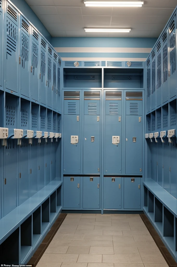 A football team named Belgrano, wearing light blue jerseys, fighting in a locker room. The players are in the middle of a heated argument, with angry gestures and intense expressions. The locker room is decorated with team posters and trophies on the shelves, showcasing the club's pride and hist