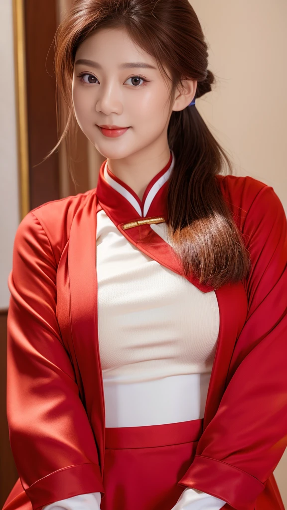 breathtakingly beautiful smiling Chinese girl , long hair , blue eyes , red lips ,(((wearing a long shiny silver cape tied at neck with ribbo)))+++ , cheongsam , full body , 8K , insane details, lifelike, elegant , DSLR ,HDR , film grain
