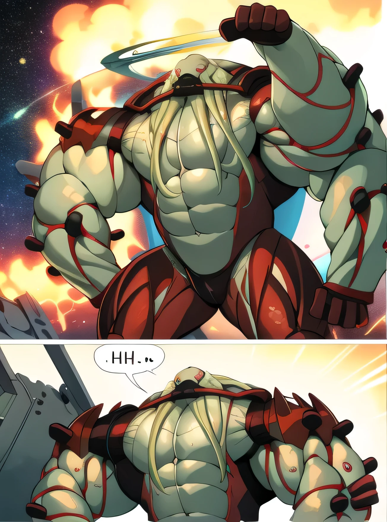 Vilgax, One, Space station background, Holds real body with whole body, muscular body, Extraordinary biceps, veins, pectoral muscles, masterpiece, Best quality