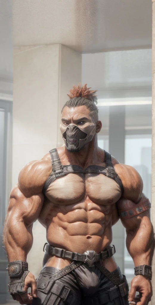 A hyper muscular rough stronger old American, aged 41, wearing a executive suit and tie made with Kevlar and latex fabric morphs into Spawn2023-inspired combat suit, male focus, bara, gear, belt, ultra detailed eyes, jacket, gauntlets, boots, tight shirt, thick thighs, big pecs, abs, amazing physique, shoulders, arms, biceps, legs, trending on Artstation,standing at camera, looking at viewer, 4K, HD, masterpiece, unreal engine, octane render, intricate details, intricate scenery, 