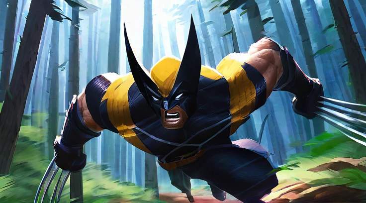 Big-time Wolverine in the forest running away 4k textured running away like a weapon x