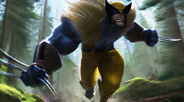 Big-time Wolverine in the forest running away 4k textured running away like a weapon x