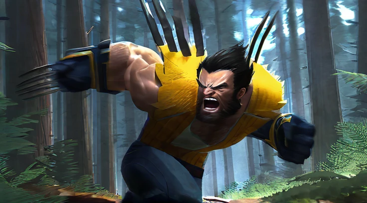 Big-time Wolverine in the forest running away 4k textured running away like a weapon x