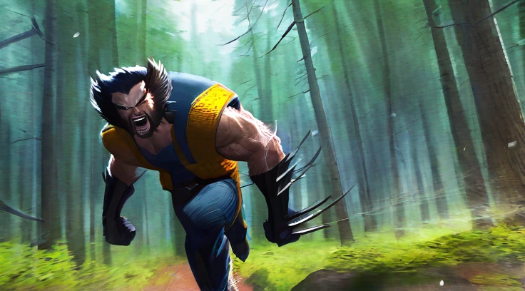 Big-time Wolverine in the forest running away 4k textured running away like a weapon x