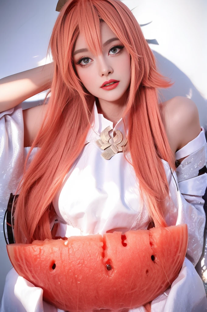 Beauty eats watermelon